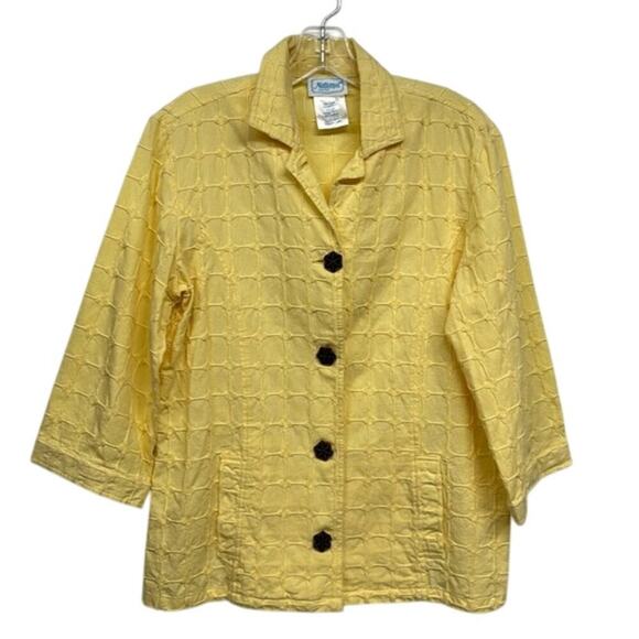 Vintage National 100% Cotton Canary Yellow Wooden Button Down Top Coat Size M - Picture 1 of 5